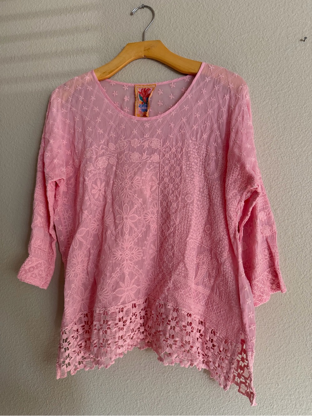 Johnny Was Zora Stitchwork Blouse Romance Rose Pink Size Small NWT